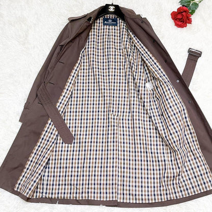 Aquascutum Trench Coat Club Check Asian fit L US size M Brown Authentic
