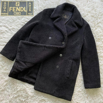 FENDI Boa Coat FF Asian fit L US size M Charcoal Gray Black Brown Authentic