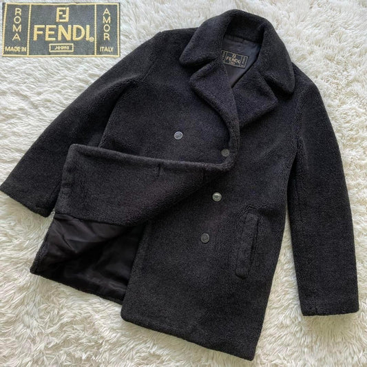 FENDI Boa Coat FF Asian fit L US size M Charcoal Gray Black Brown Authentic