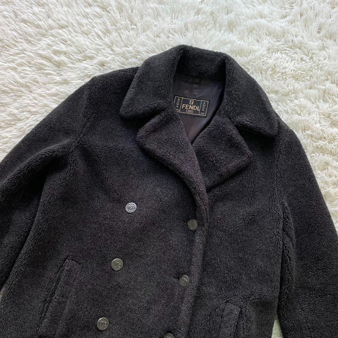 FENDI Boa Coat FF Asian fit L US size M Charcoal Gray Black Brown Authentic