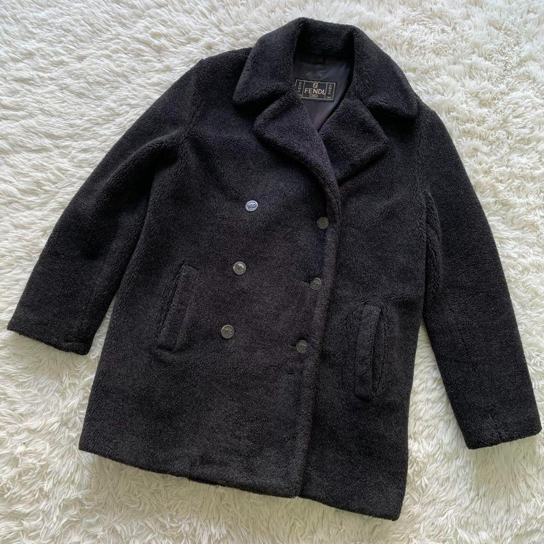 FENDI Boa Coat FF Asian fit L US size M Charcoal Gray Black Brown Authentic
