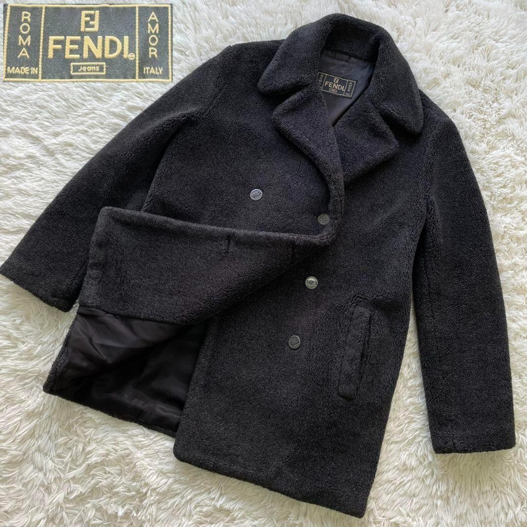 FENDI Boa Coat FF Asian fit L US size M Charcoal Gray Black Brown Authentic