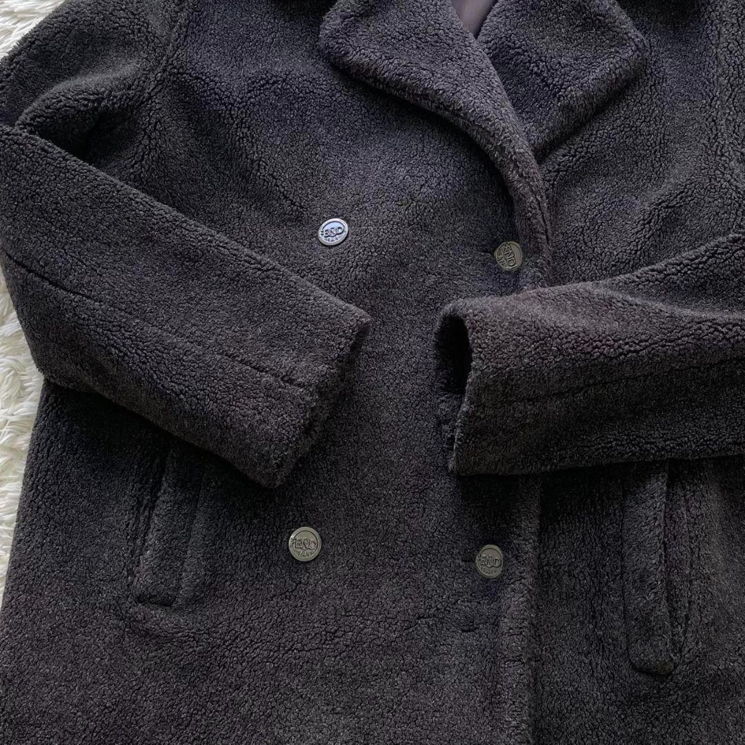 FENDI Boa Coat FF Asian fit L US size M Charcoal Gray Black Brown Authentic