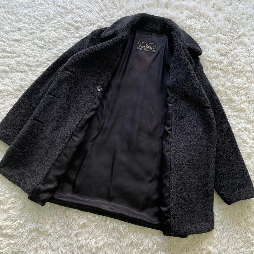 FENDI Boa Coat FF Asian fit L US size M Charcoal Gray Black Brown Authentic