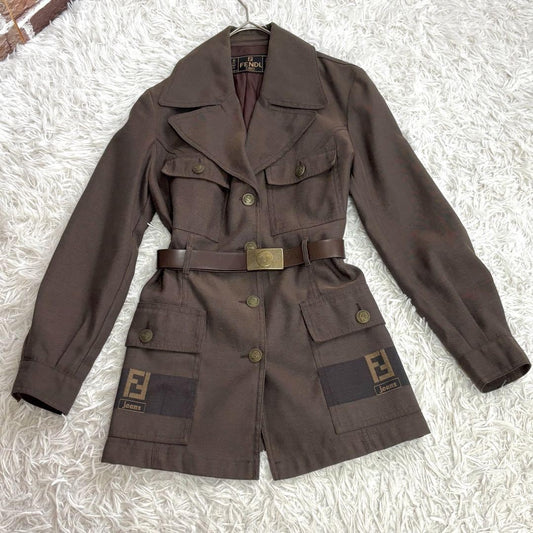 FENDI Coat FF Asian fit M US size S Brown Authentic