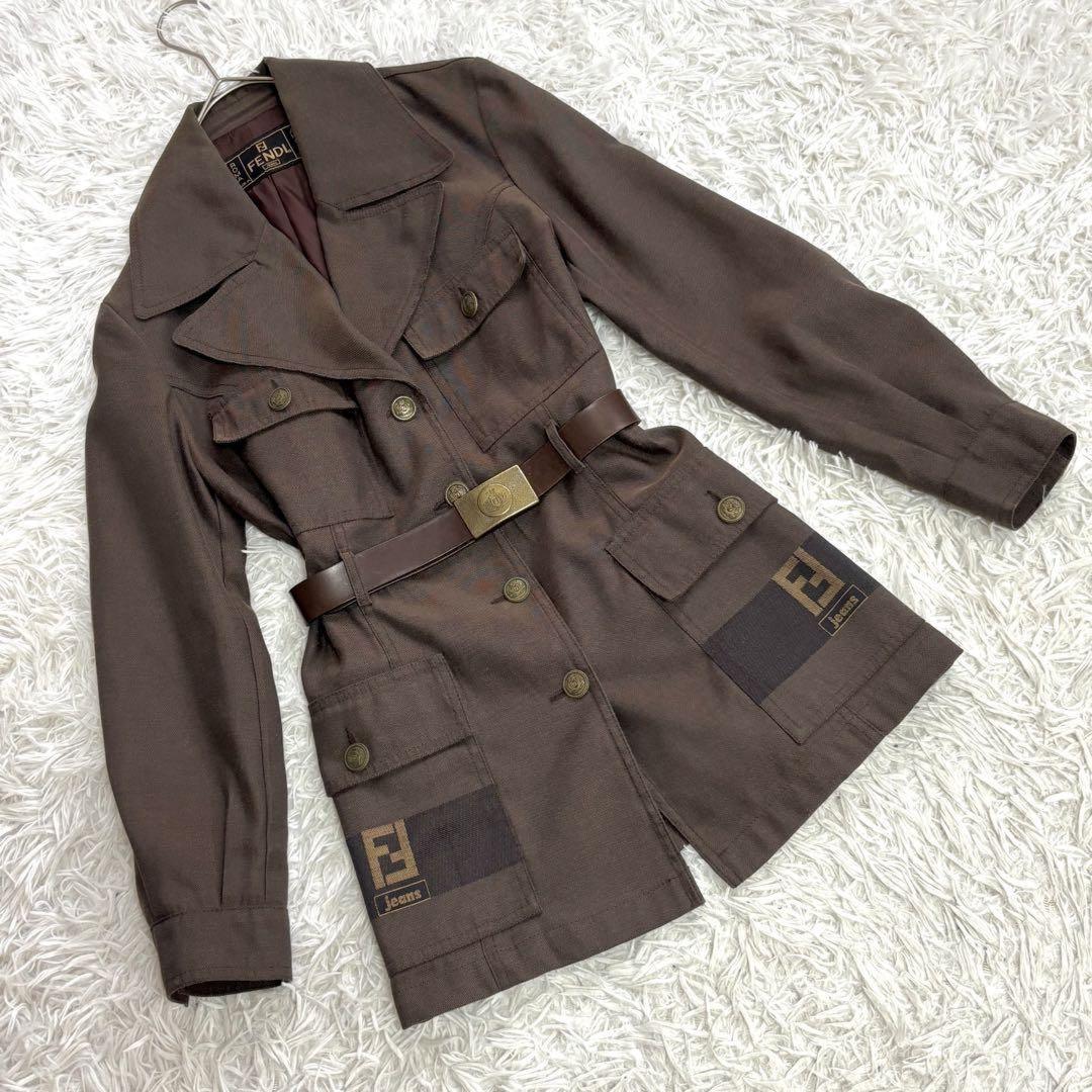 FENDI Coat FF Asian fit M US size S Brown Authentic