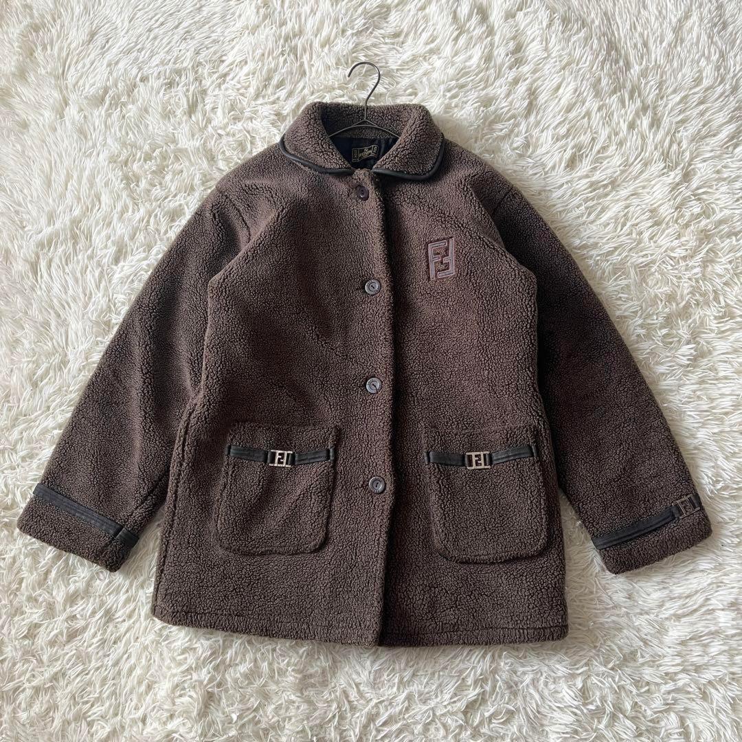FENDI sheepskin Coat FF FREE SIZE Brown Authentic