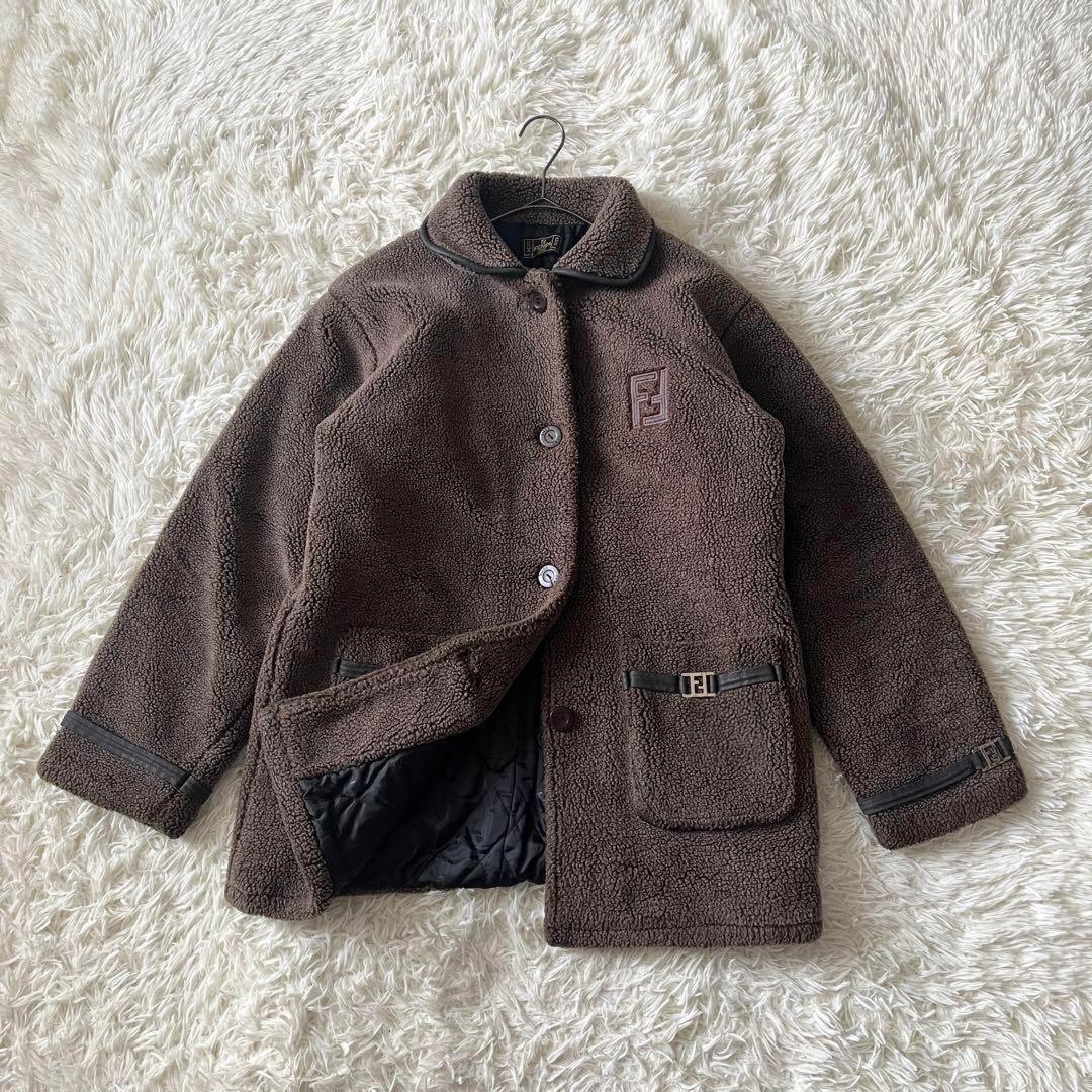 FENDI sheepskin Coat FF FREE SIZE Brown Authentic