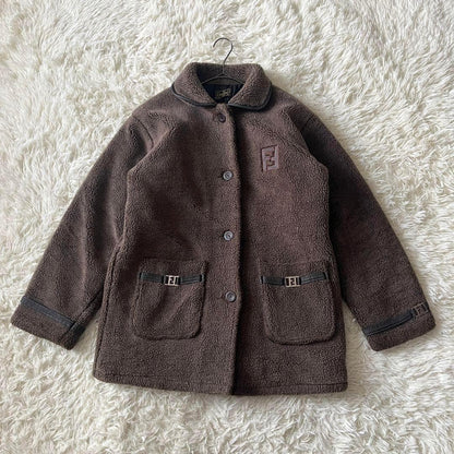 FENDI sheepskin Coat FF FREE SIZE Brown Authentic
