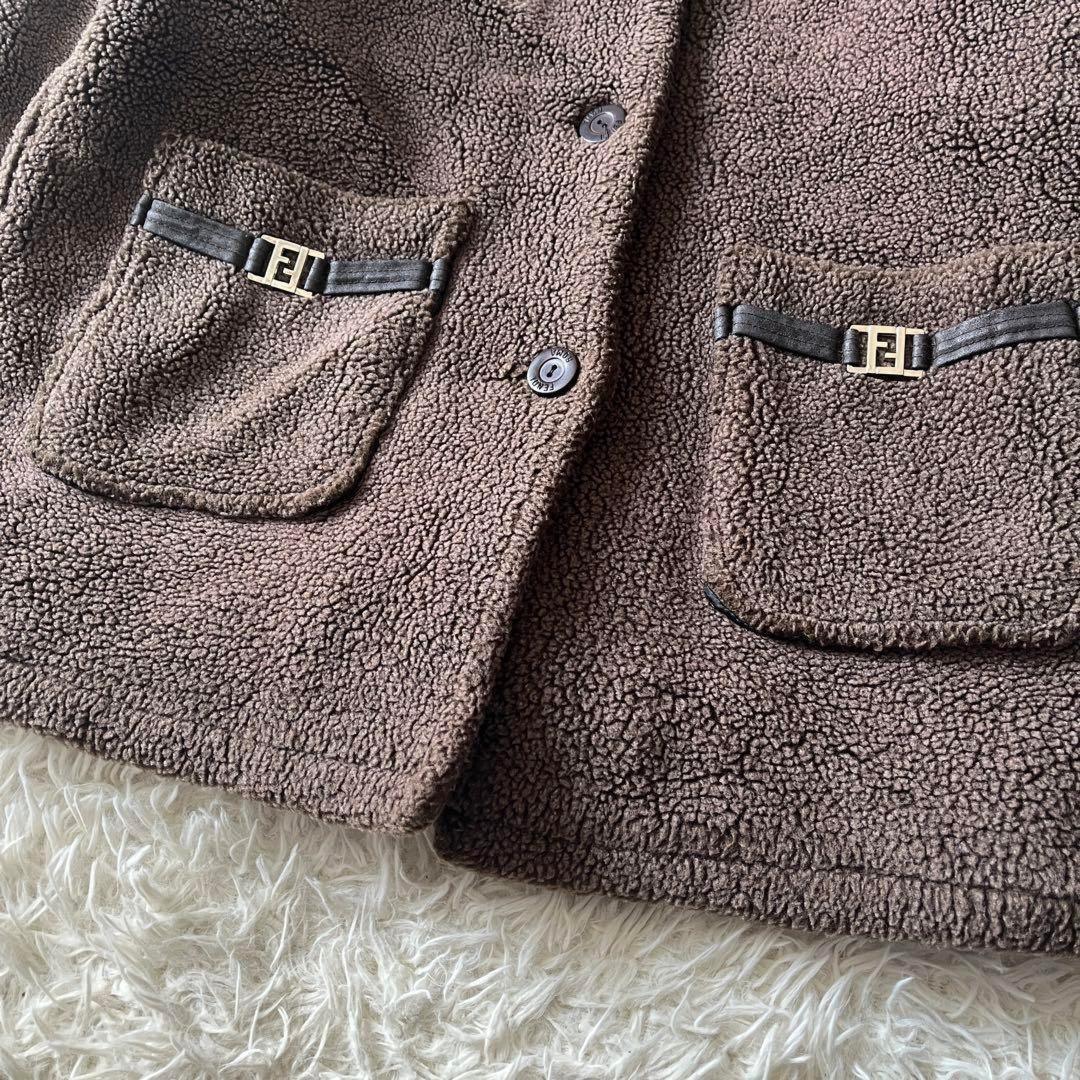 FENDI sheepskin Coat FF FREE SIZE Brown Authentic