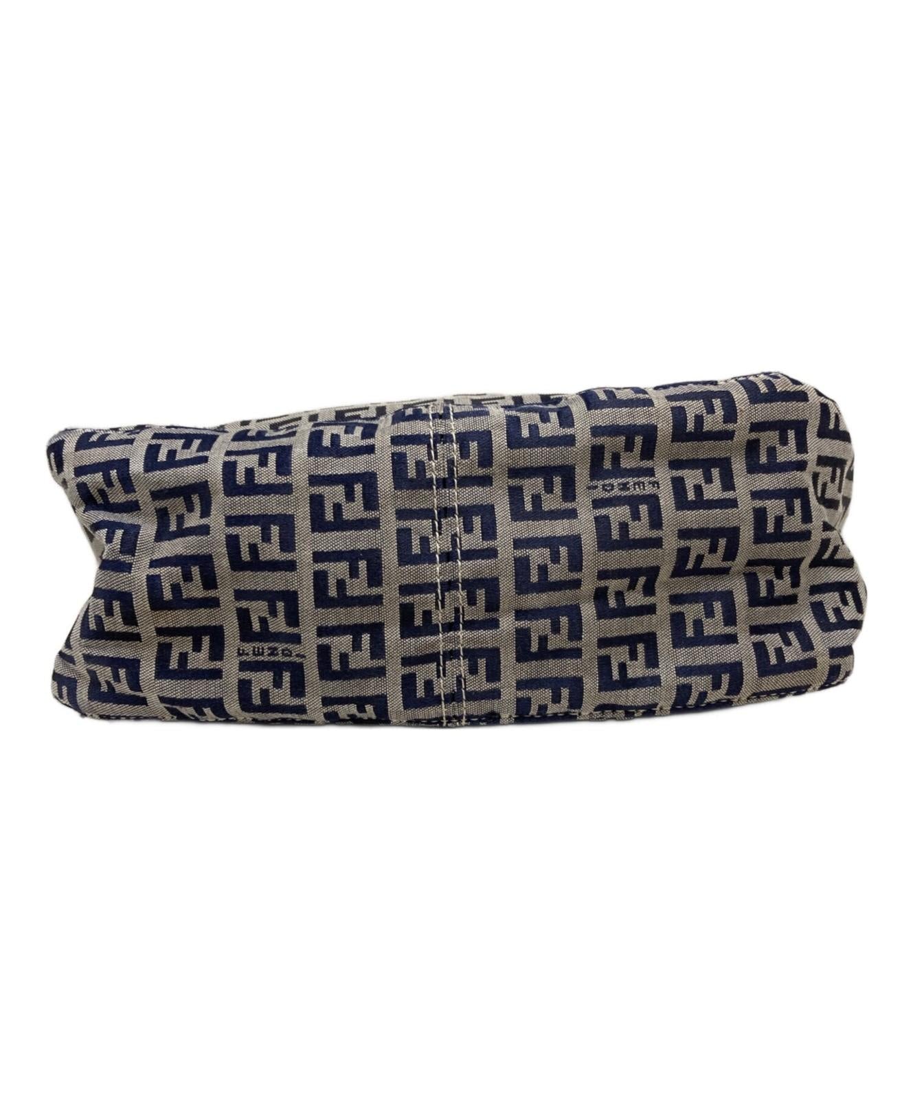 FENDI Hand Bag Tote Purse FF Zucchino White Navy Authentic