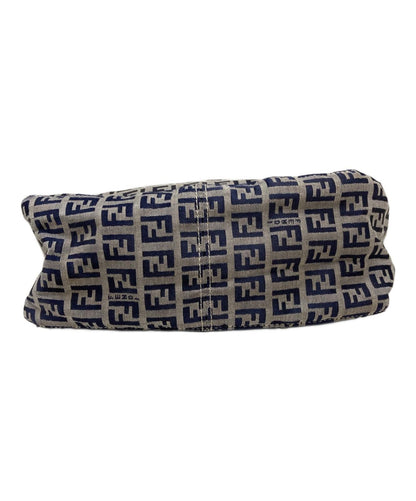 FENDI Hand Bag Tote Purse FF Zucchino White Navy Authentic