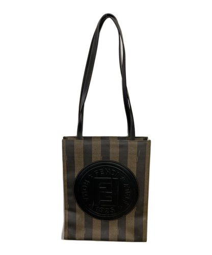 FENDI Hand Bag Tote Purse FF Pecan Brown Black Authentic