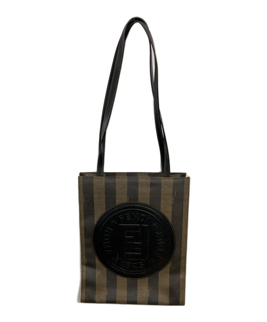 FENDI Hand Bag Tote Purse FF Pecan Brown Black Authentic