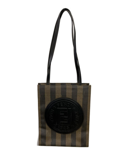 FENDI Hand Bag Tote Purse FF Pecan Brown Black Authentic