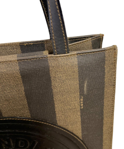 FENDI Hand Bag Tote Purse FF Pecan Brown Black Authentic