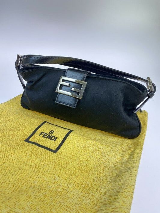 FENDI Shoulder Bag Purse Body Bag Waist Pouch FF Nylon Leather Black Authentic