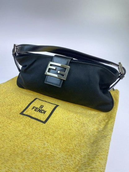 FENDI Shoulder Bag Purse Body Bag Waist Pouch FF Nylon Leather Black Authentic