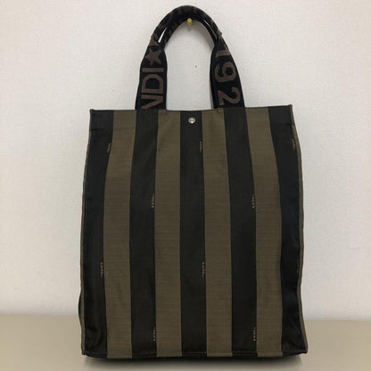 FENDI Hand Bag Tote Purse Pecan Nylon Leather PVC Canvas Khaki Authentic