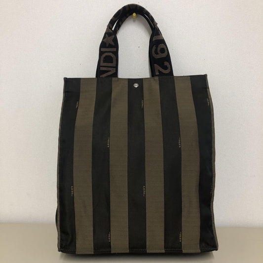FENDI Hand Bag Tote Purse Pecan Nylon Leather PVC Canvas Khaki Authentic