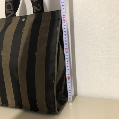 FENDI Hand Bag Tote Purse Pecan Nylon Leather PVC Canvas Khaki Authentic