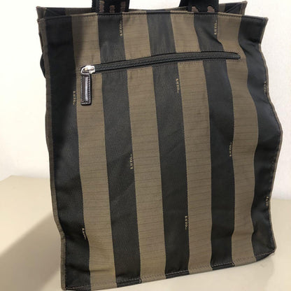 FENDI Hand Bag Tote Purse Pecan Nylon Leather PVC Canvas Khaki Authentic