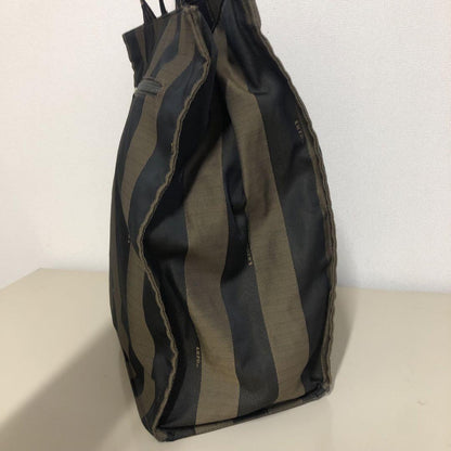 FENDI Hand Bag Tote Purse Pecan Nylon Leather PVC Canvas Khaki Authentic