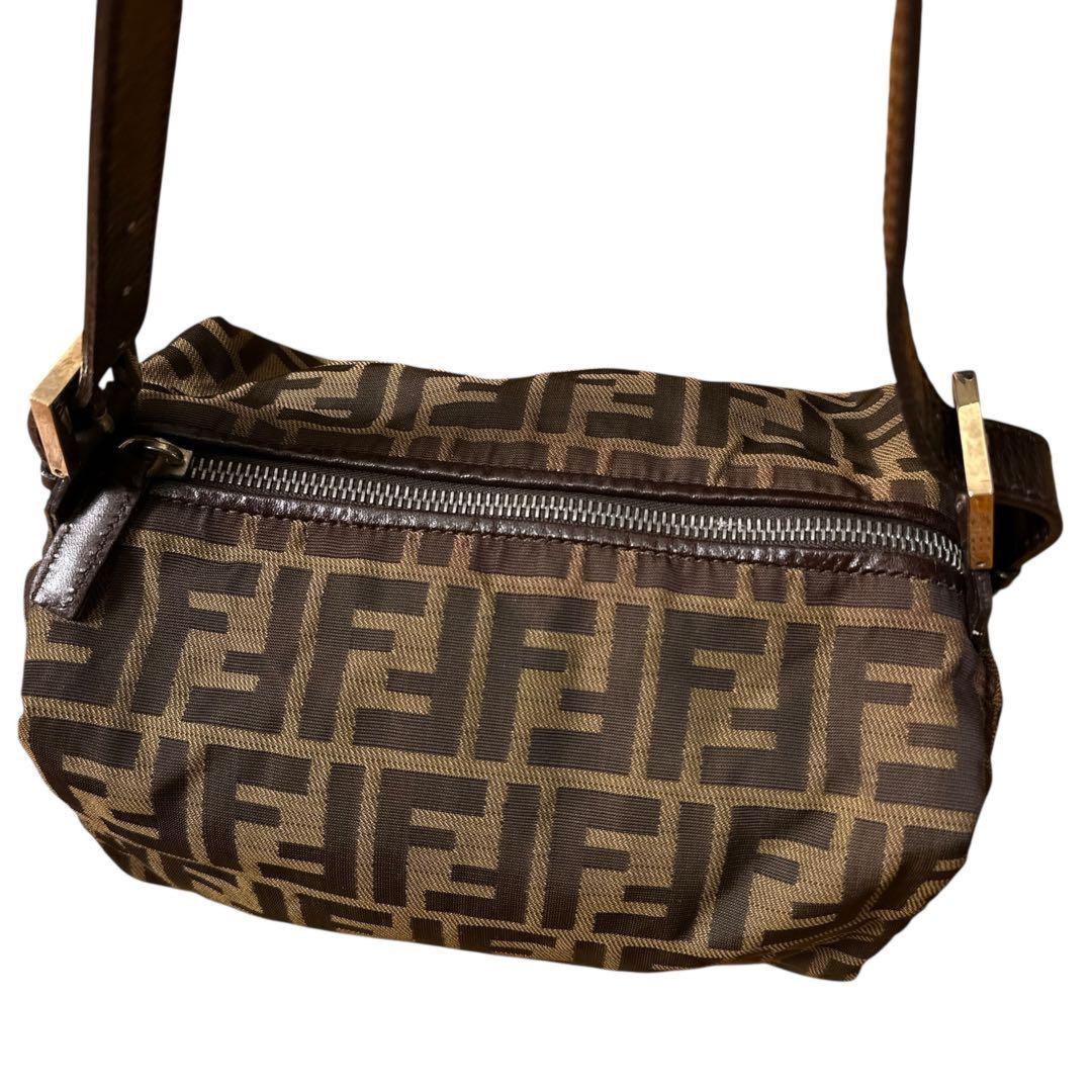 FENDI Accessory Pouch Shoulder Bag FF Zucca Nylon Canvas Authentic