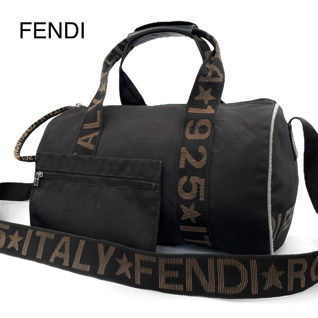 FENDI Mini Boston Bag Hand Tote Purse 2way Logo Black Brown Authentic