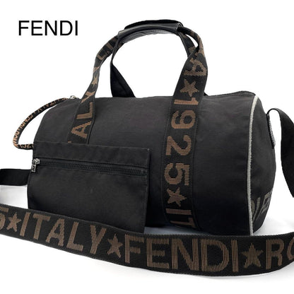 FENDI Mini Boston Bag Hand Tote Purse 2way Logo Black Brown Authentic