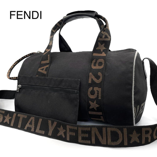 FENDI Mini Boston Bag Hand Tote Purse 2way Logo Black Brown Authentic