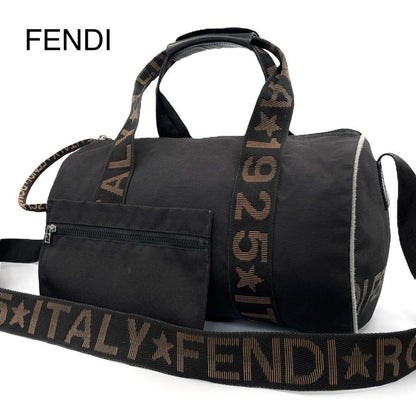 FENDI Mini Boston Bag Hand Tote Purse 2way Logo Black Brown Authentic