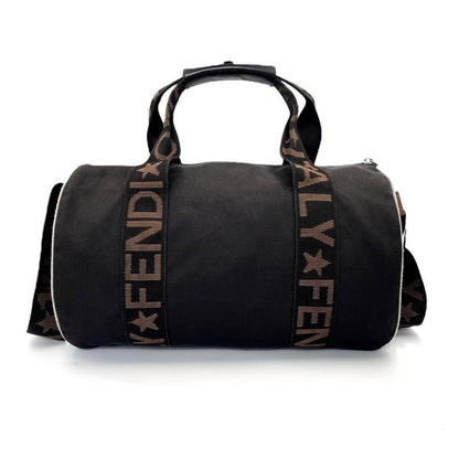 FENDI Mini Boston Bag Hand Tote Purse 2way Logo Black Brown Authentic