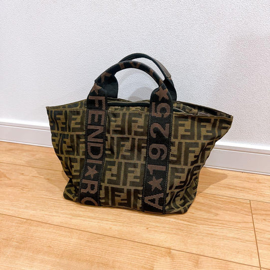 FENDI Mini Hand Bag Tote Purse Lunch bag FF Zucca Authentic