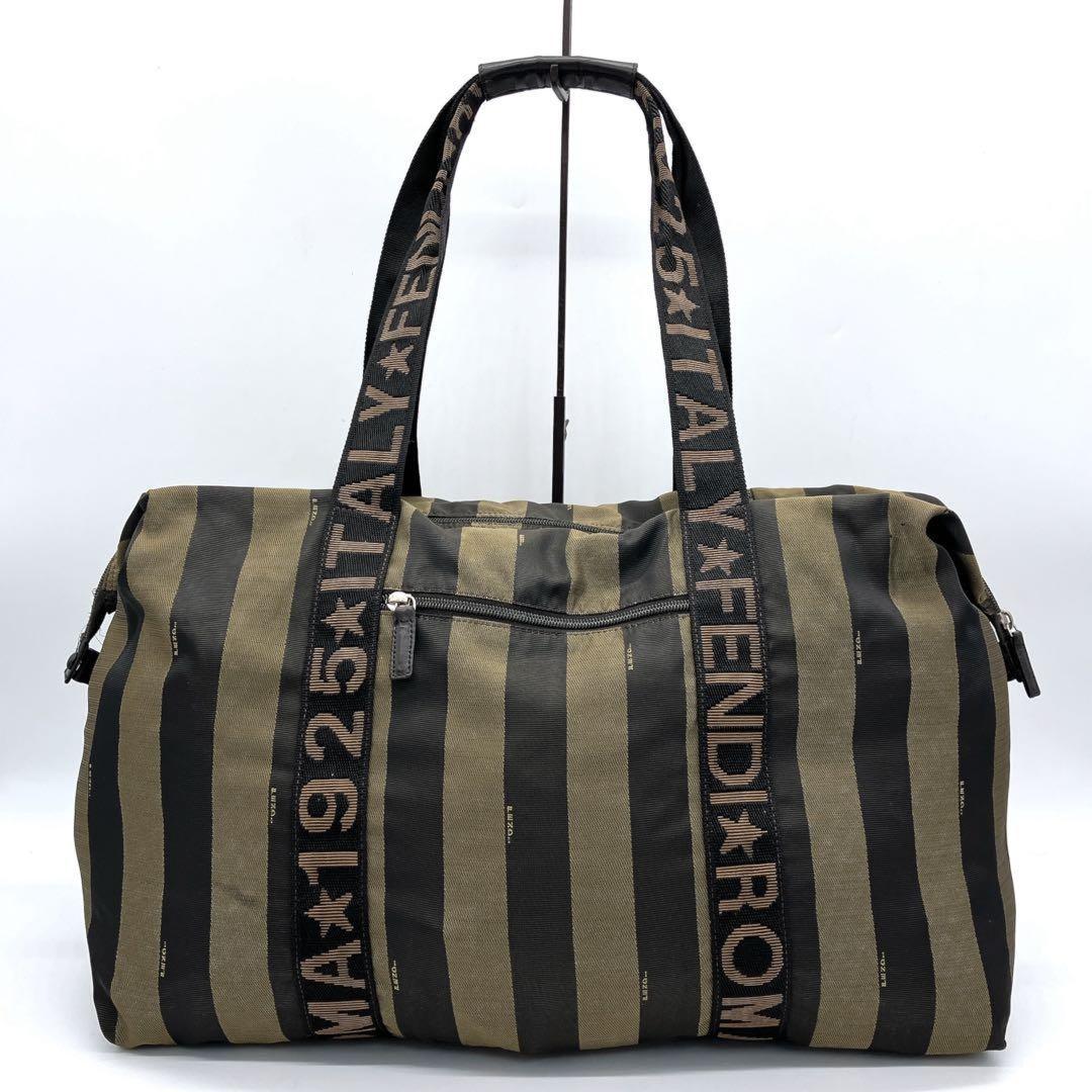 FENDI Boston Bag Logo Pecan Nylon Black Brown Authentic