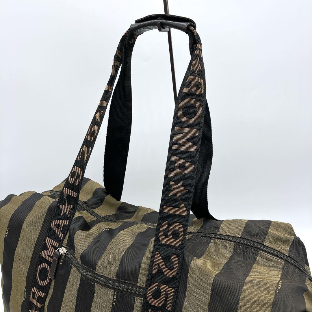 FENDI Boston Bag Logo Pecan Nylon Black Brown Authentic