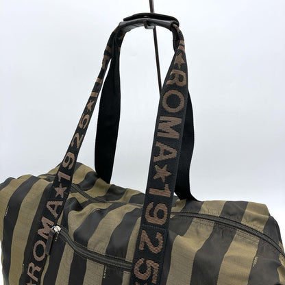 FENDI Boston Bag Logo Pecan Nylon Black Brown Authentic