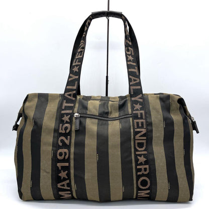 FENDI Boston Bag Logo Pecan Nylon Black Brown Authentic