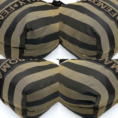 FENDI Boston Bag Logo Pecan Nylon Black Brown Authentic