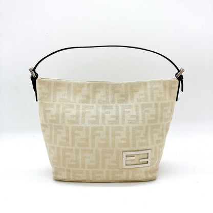 FENDI Hand Bag Tote Purse FF Zucca Canvas Beige Authentic
