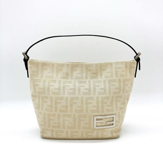 FENDI Hand Bag Tote Purse FF Zucca Canvas Beige Authentic