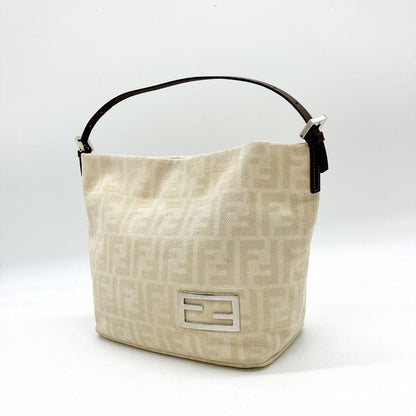 FENDI Hand Bag Tote Purse FF Zucca Canvas Beige Authentic