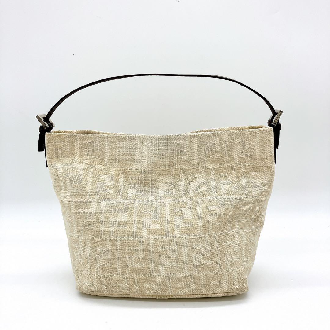 FENDI Hand Bag Tote Purse FF Zucca Canvas Beige Authentic