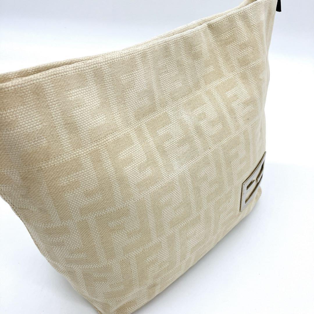 FENDI Hand Bag Tote Purse FF Zucca Canvas Beige Authentic