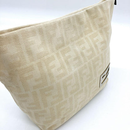 FENDI Hand Bag Tote Purse FF Zucca Canvas Beige Authentic
