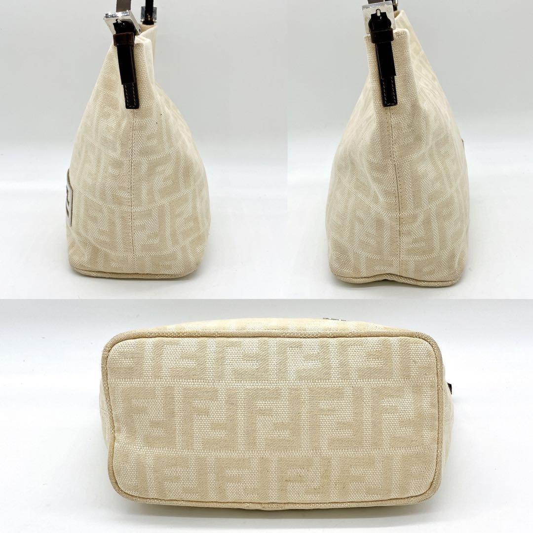 FENDI Hand Bag Tote Purse FF Zucca Canvas Beige Authentic