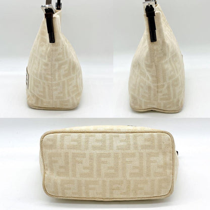 FENDI Hand Bag Tote Purse FF Zucca Canvas Beige Authentic