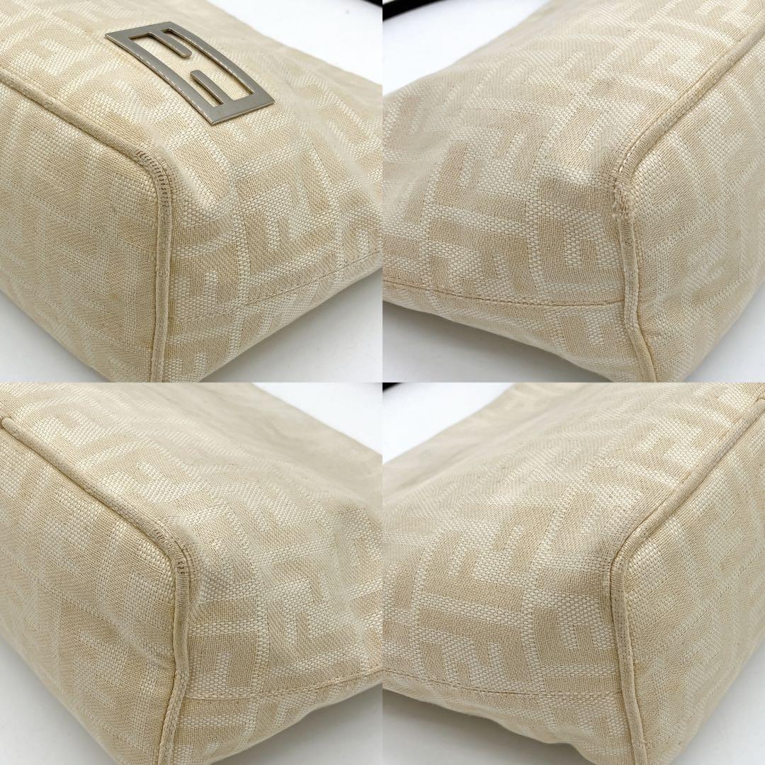 FENDI Hand Bag Tote Purse FF Zucca Canvas Beige Authentic
