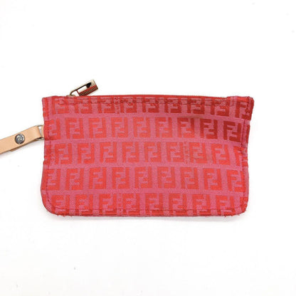 FENDI Hand Bag Tote Purse FF Zucchino Canvas Leather Red Pink Authentic