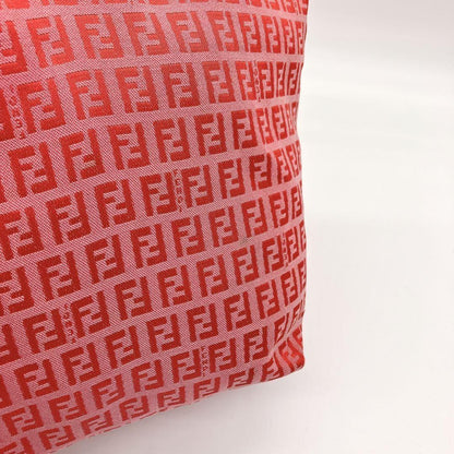 FENDI Hand Bag Tote Purse FF Zucchino Canvas Leather Red Pink Authentic